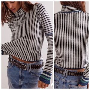 Free People We The Free Gamer Cuff Sweater Patchwork Checkered Striped Size M